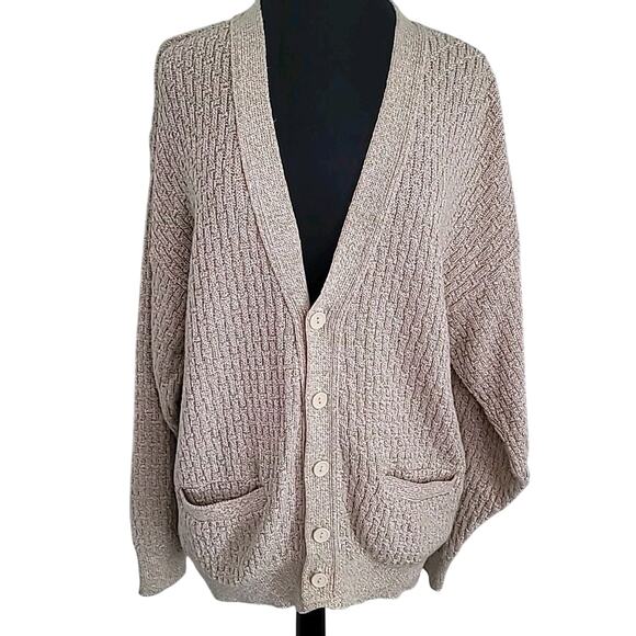 VTG John Henry USA Cardigan  XL Beige Old Money Heritage Cabin Collegiate Core - Picture 2 of 9